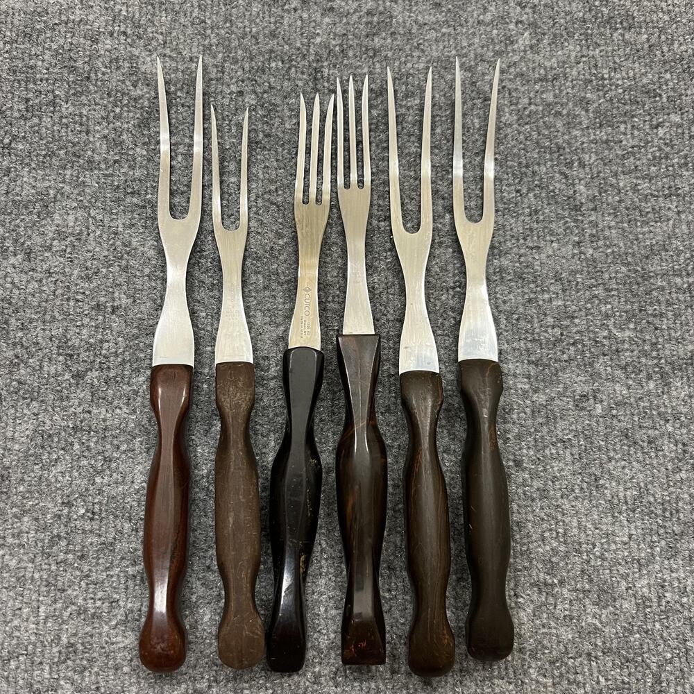 Cutco Serving Fork Lot 6 USA 1726 1027 Carving Roast BBQ Brown Handles